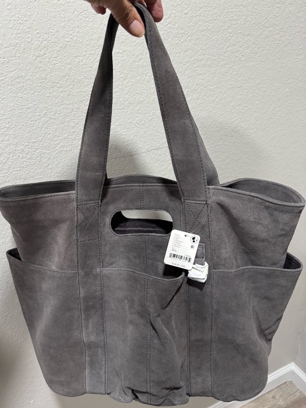 NWT Free People charcoal gray tote with interior zip pocket